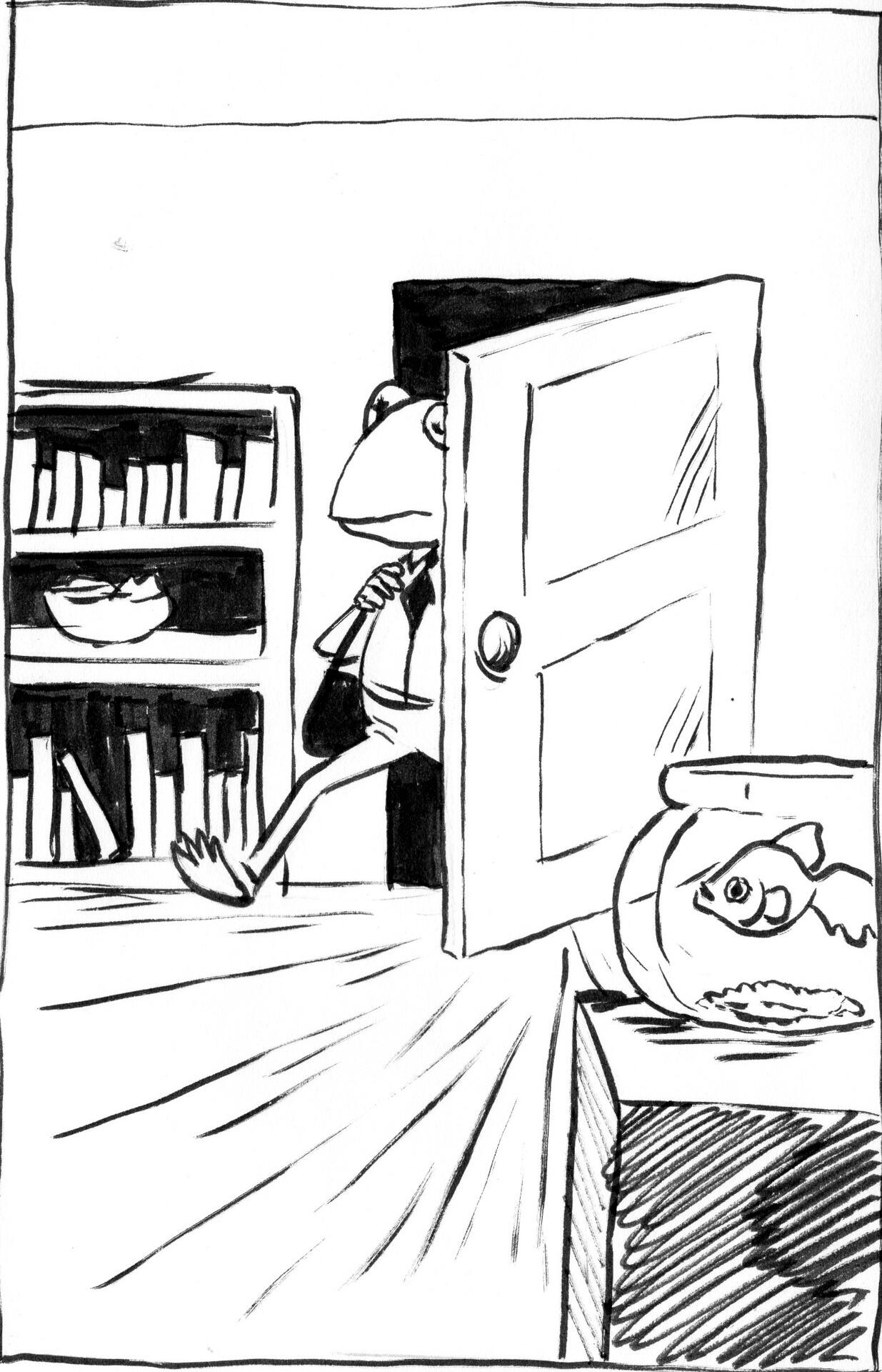 He arrives back home.
