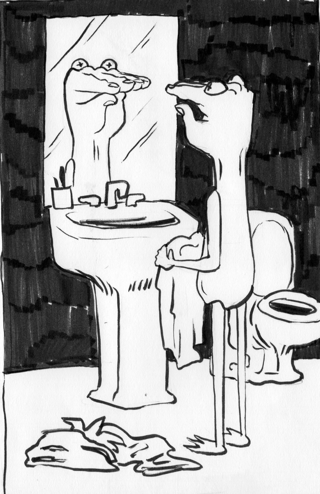 Kermit's face is revealed to be a hand with eyes attached to his body, shaped as it would appear inside the puppet.